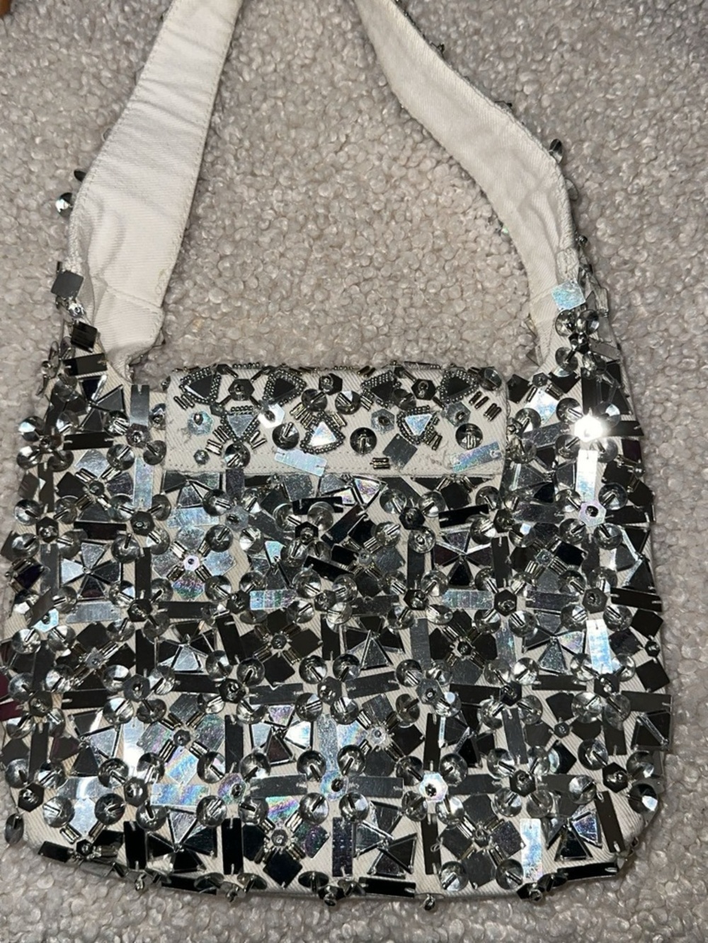 White Crystal Embellished Shoulder Bag